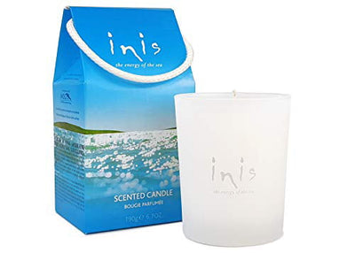 Inis Energy of the Sea scented candle in a glass jar, with fresh ocean-inspired fragrance for a clean, refreshing ambiance.