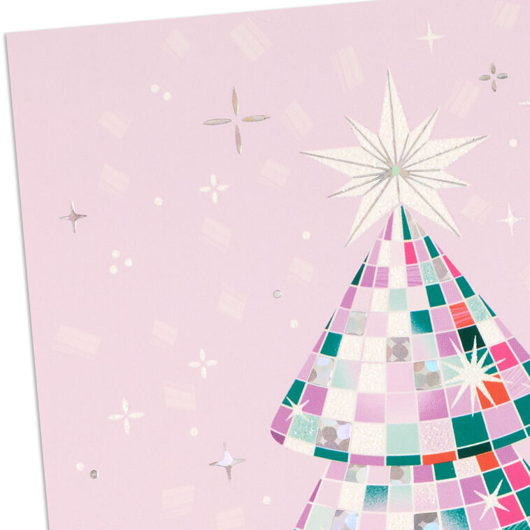Sparkling Tree on Pink Boxed Christmas Cards, Pack of 16