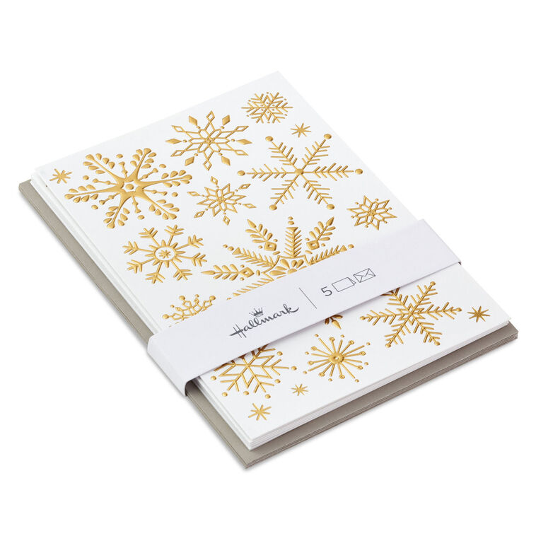 Gold Snowflakes Packaged Christmas Cards, Set of 5