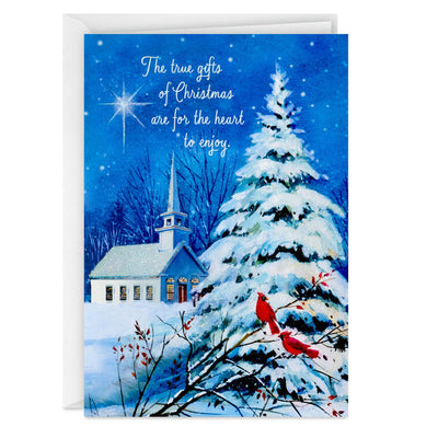 DaySpring Wintry Night With Cardinals and Church Boxed Christmas Cards, Pack of 16