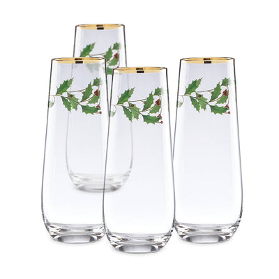 Holiday stemless flute glasses   set of 4