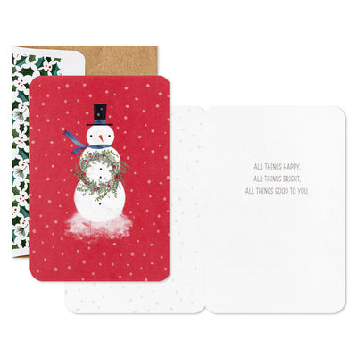 Snowman With Wreath Boxed Christmas Cards, Pack of 16