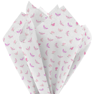 Pink Butterflies on White Mother's Day Tissue Paper, 6 sheets