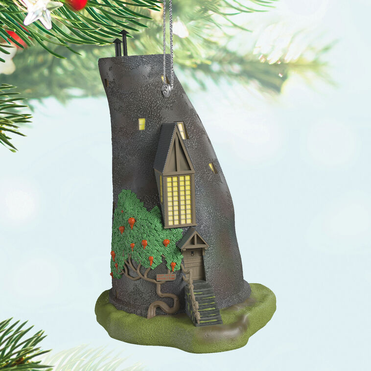 Lovegood House ornament, Harry Potter, tall brown magical home, windows, greenery, Hallmark Keepsake, Christmas tree decoration.