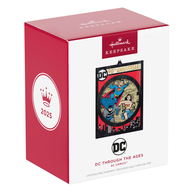 DC Comics 90th Anniversary ornament, Superman, Batman, Wonder Woman, double-sided papercraft, Hallmark Keepsake, Christmas decoration.