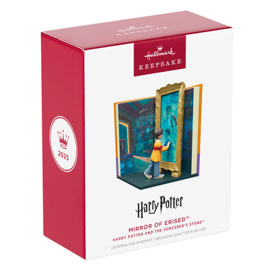 Mirror of Erised ornament, Harry Potter sees parents, book-shaped design, Hallmark Keepsake, Christmas tree decoration, literary collectible.