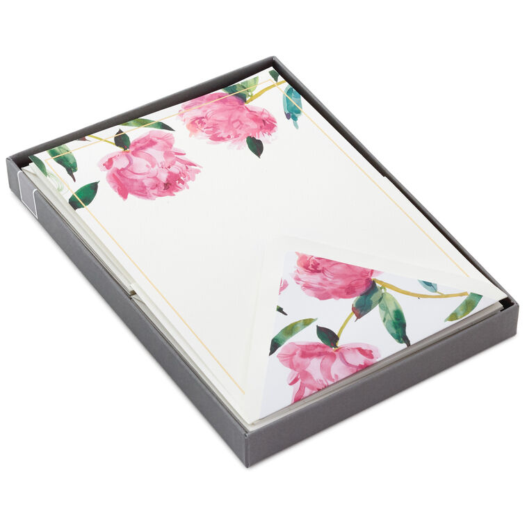 Pink Peonies Stationery Set, Box of 20