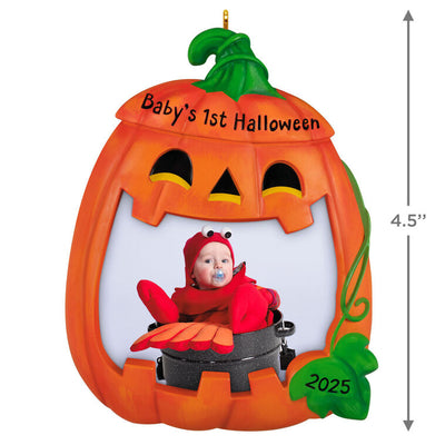 Halloween photo frame ornament with jack-o’-lantern design and 2025-year date for baby's first Halloween