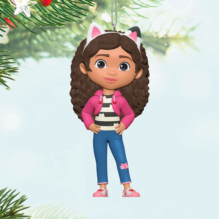 Hallmark Keepsake Gabby’s Dollhouse ornament, Gabby in cat-ears headband and pink jacket, holiday decor for preschool fans.