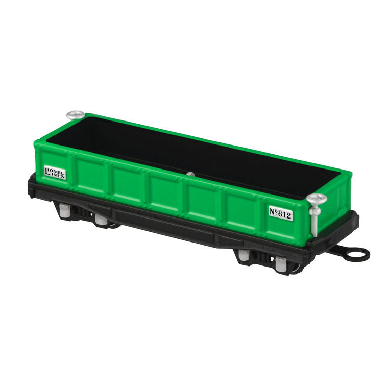Hallmark Keepsake Lionel 812 Gondola Car ornament, green die-cast metal open-top railroad car with wheels that turn, for Lionel Trains collectors