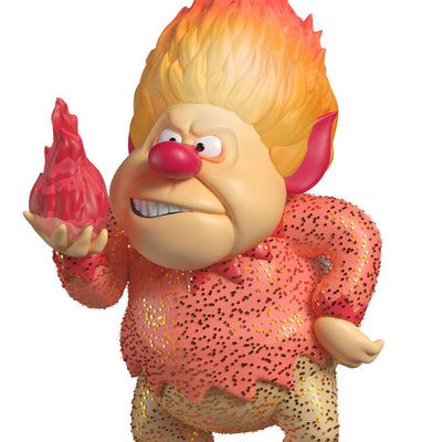 Heat Miser Christmas tree ornament from The Year Without a Santa Claus, featuring a red-hot fireball, glowing hair, and nostalgic holiday design.