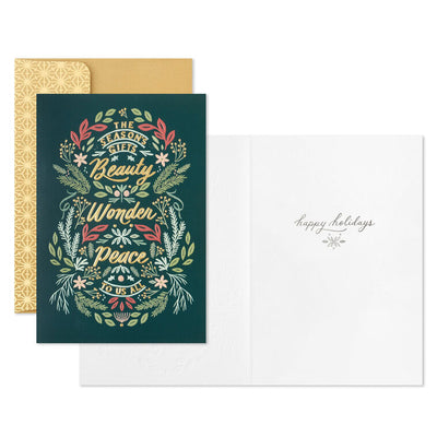 The Season's Gifts Lettering on Green Boxed Christmas Cards, Pack of 16