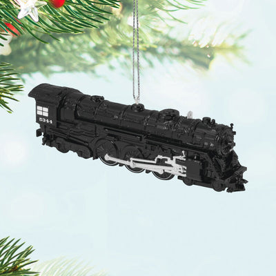 Mini New York Central 700E Hudson locomotive ornament, black die-cast metal train with turning wheels, Hallmark Lionel Trains collectible
