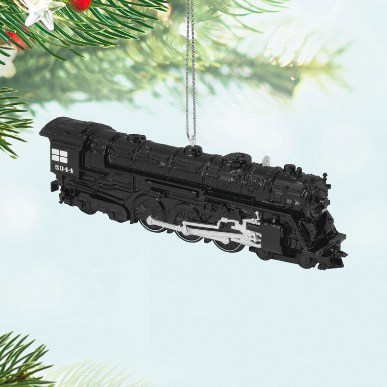 Mini New York Central 700E Hudson locomotive ornament, black die-cast metal train with turning wheels, Hallmark Lionel Trains collectible
