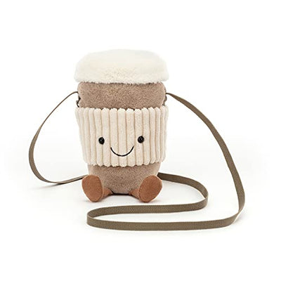 Coffee cup shaped purse with a brown strap