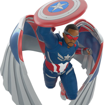 Captain America Christmas ornament in flight with shield and vibranium wings from Brave New World
