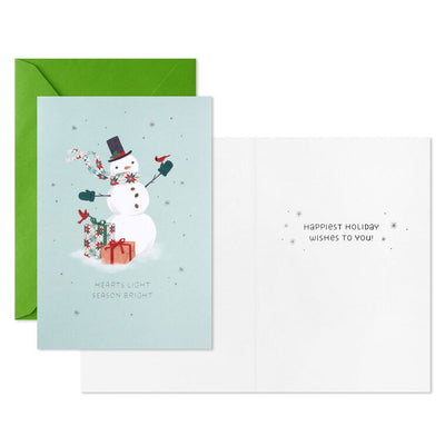 Festive Snowman on Green Packaged Christmas Cards, Set of 5