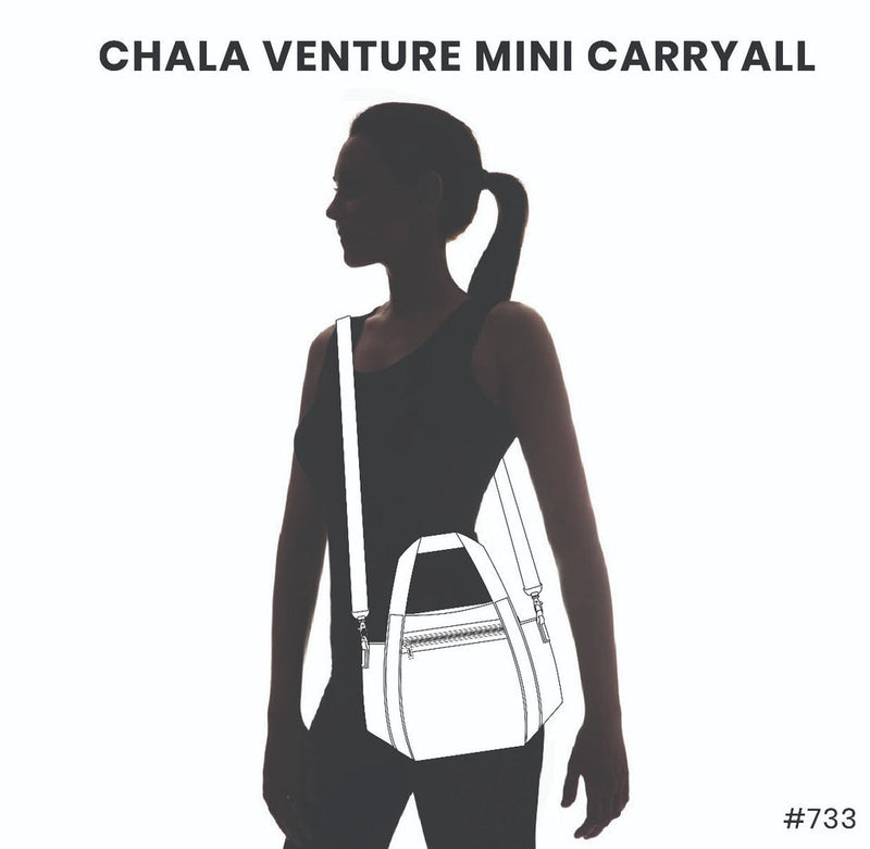 Venture Mini Carryall Pawprint Chala Pal design with antique brass embellishments, RFID credit card slots, dual-sided design, and adjustable shoulder straps.