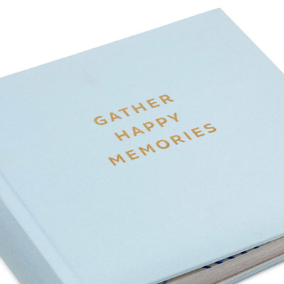Gather Happy Memories Gold on Light Blue Linen Photo Album