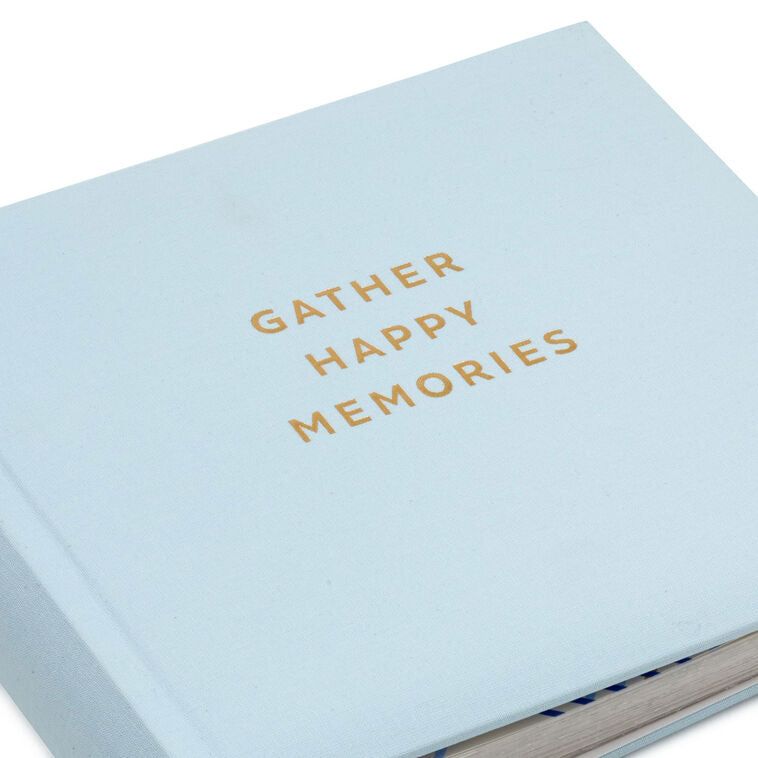 Gather Happy Memories Gold on Light Blue Linen Photo Album