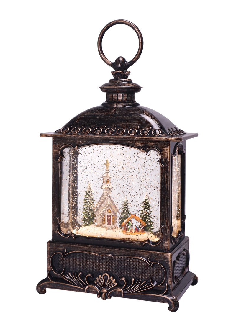Nativity & Church Scene Glitter Lantern 10"