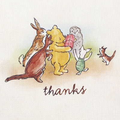 Blank thank-you notes featuring Winnie the Pooh and friends illustration, includes envelopes, linen-textured.
