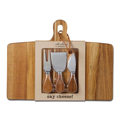 Opportunities Beehive Charcuterie Board with utensils, features honeycomb design and integrated storage for cheese tools, 12.7" x 9.6".