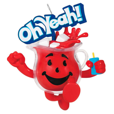 Hallmark Kool-Aid Man ornament with "Oh Yeah!" text, red cherry drink pitcher design and ice cubes.