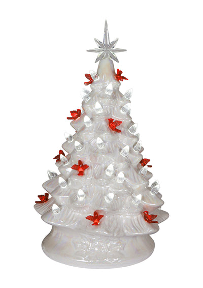 14.25" Iridescent White Cardinal Light Up Tree by Christmas is Forever