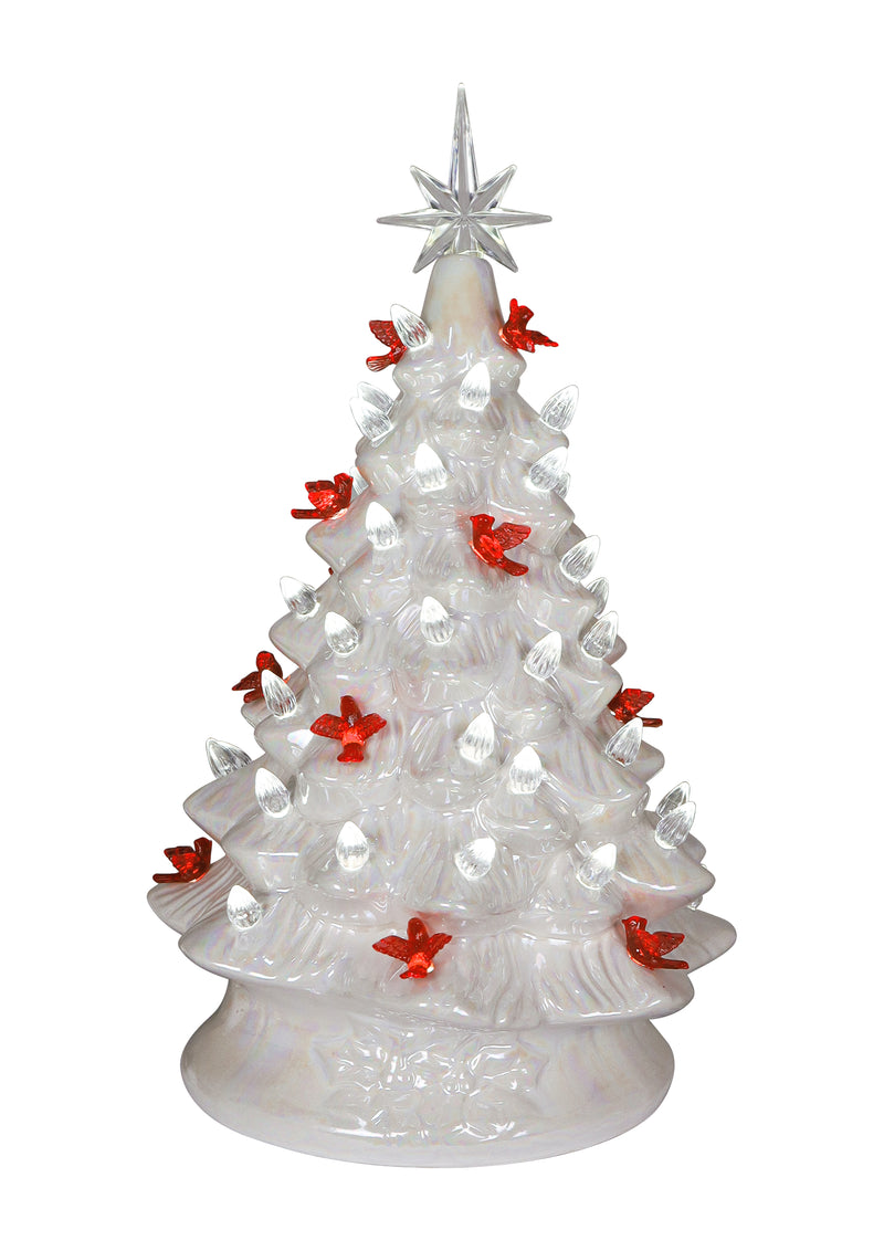 14.25" Iridescent White Cardinal Light Up Tree by Christmas is Forever