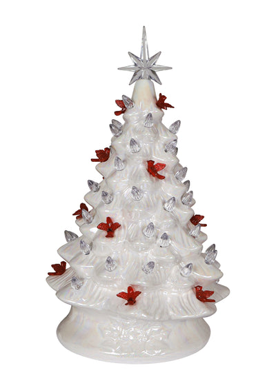 14.25" Iridescent White Cardinal Light Up Tree by Christmas is Forever