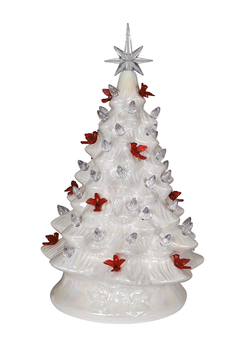 14.25" Iridescent White Cardinal Light Up Tree by Christmas is Forever