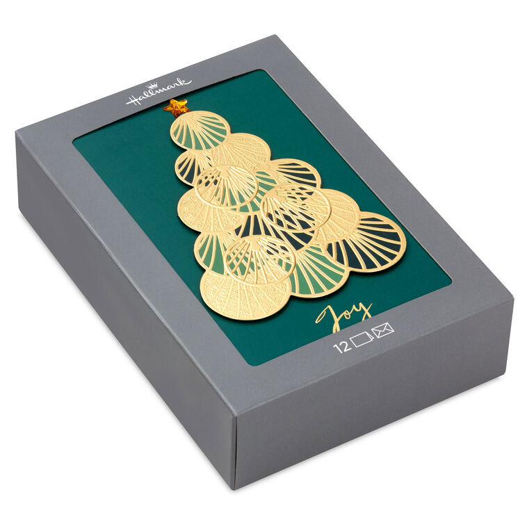 Opulent Green and Gold Tree Boxed Christmas Cards, Pack of 12