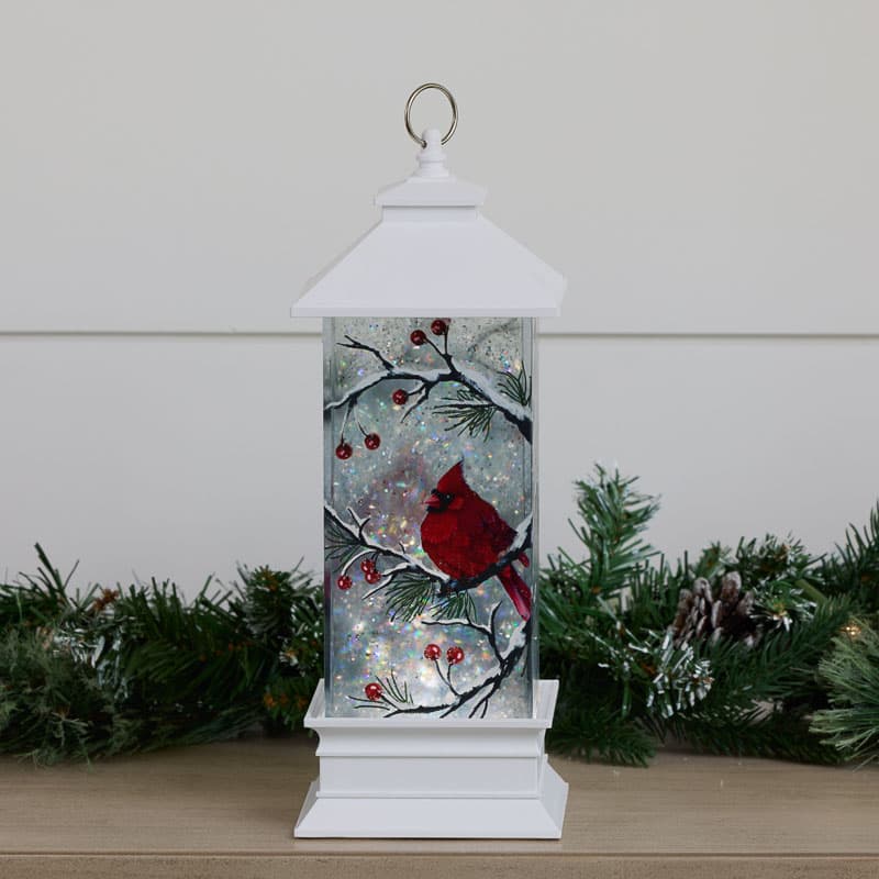 11.25" Cardinal Frosted Glass Glitter Lantern by Christmas is Forever