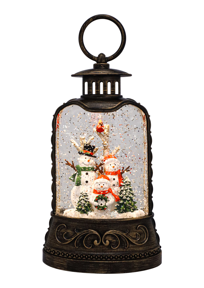 Pine Forest Snowman Family Glitter Lantern 9.625"