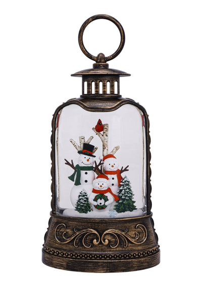 Pine Forest Snowman Family Glitter Lantern 9.625"