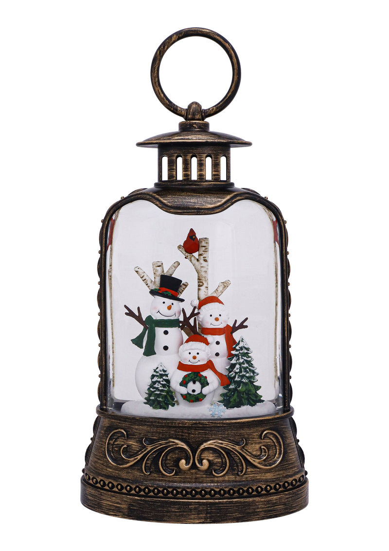 Pine Forest Snowman Family Glitter Lantern 9.625"