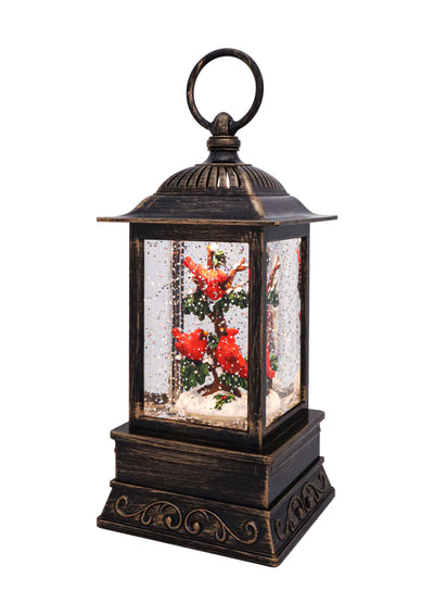 10.5" Cardinal Trio on Branch Glitter Lantern by Christmas is Forever