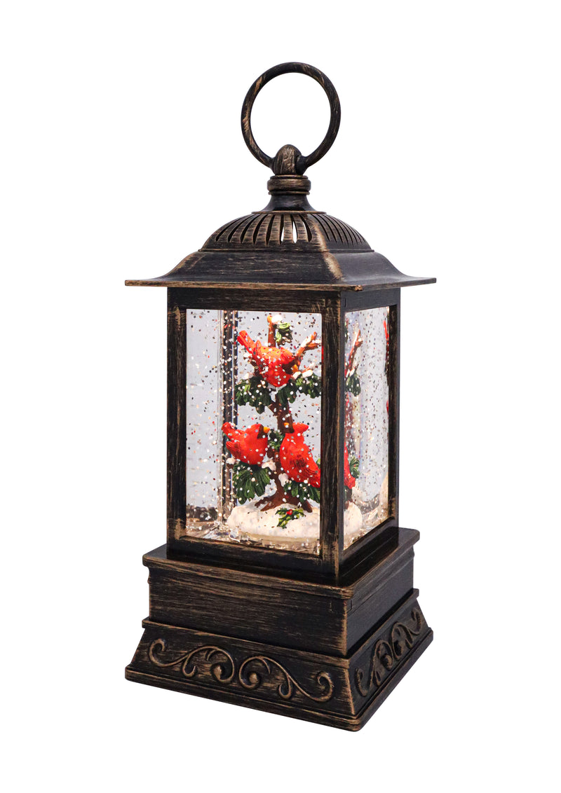10.5" Cardinal Trio on Branch Glitter Lantern by Christmas is Forever