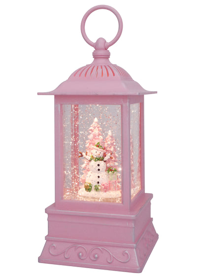 10.5" Pink Sugarplum Snowman Glitter Lantern by Christmas is Forever