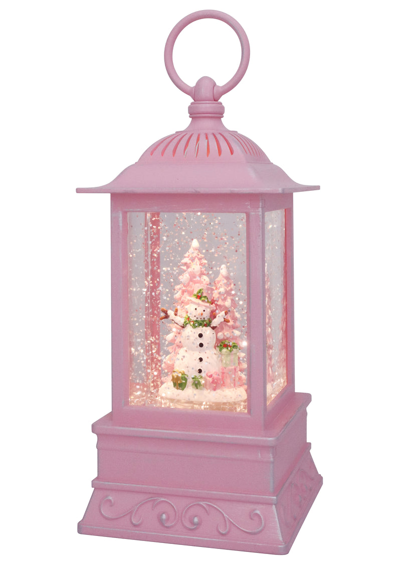 10.5" Pink Sugarplum Snowman Glitter Lantern by Christmas is Forever