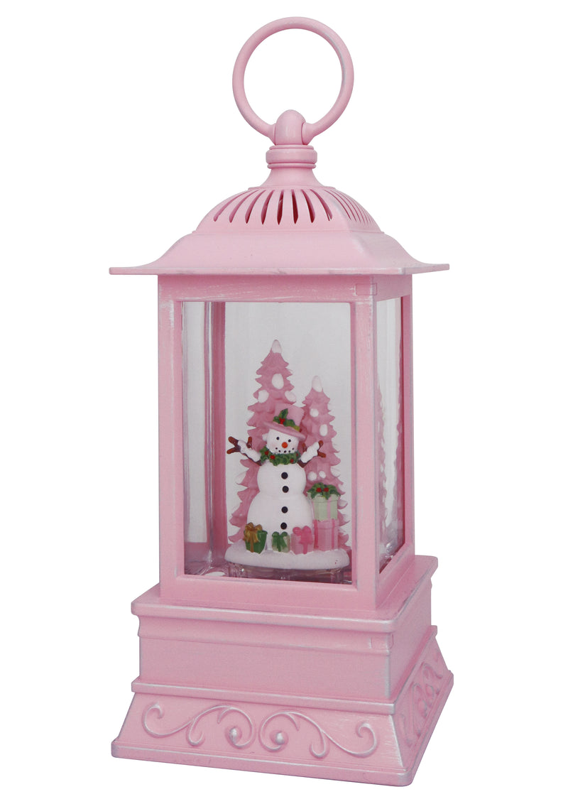 10.5" Pink Sugarplum Snowman Glitter Lantern by Christmas is Forever