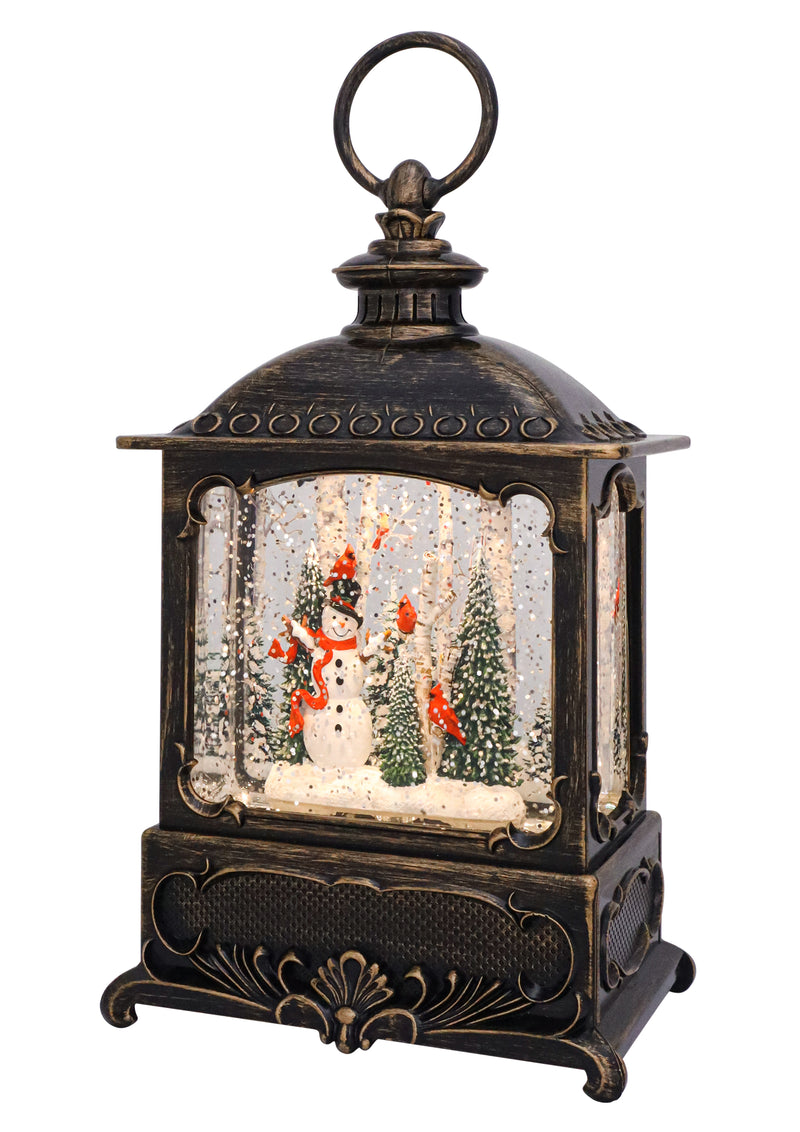 10"W Snowman & Cardinal Forest Glitter Lantern by Christmas is Forever