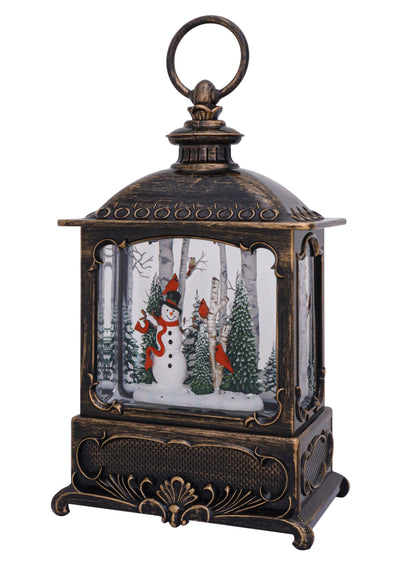 10"W Snowman & Cardinal Forest Glitter Lantern by Christmas is Forever