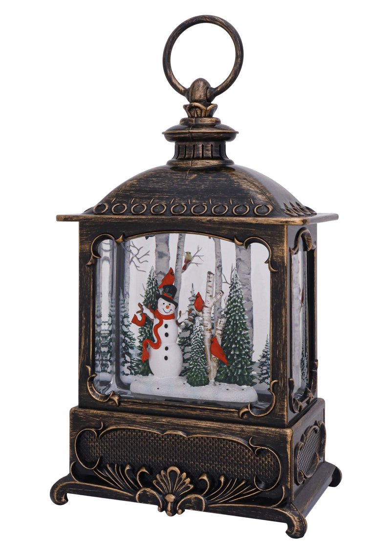 10"W Snowman & Cardinal Forest Glitter Lantern by Christmas is Forever