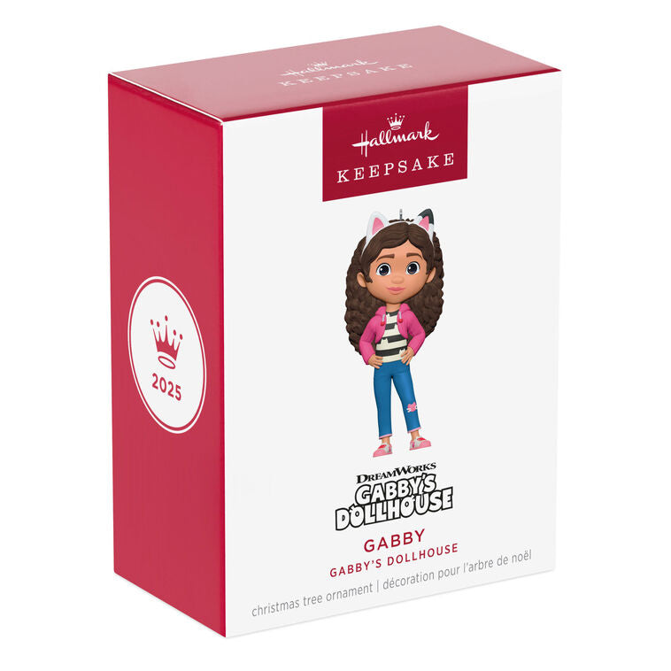 Hallmark Keepsake Gabby’s Dollhouse ornament, Gabby in cat-ears headband and pink jacket, holiday decor for preschool fans.