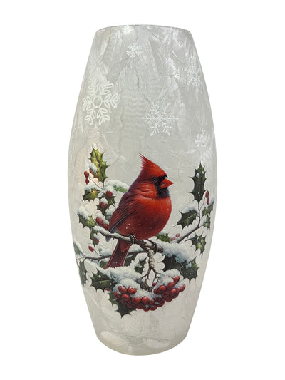 Snowman & Cardinal LED Glass Vase 4.5" x 8.9"