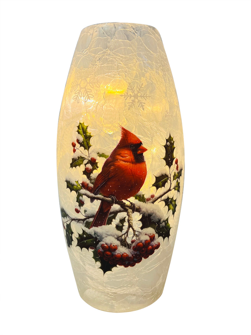 Snowman & Cardinal LED Glass Vase 4.5" x 8.9"