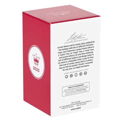 Crayola log cabin ornament made from brown crayons with yellow 8-count box roof, Hallmark Keepsake, holiday decor for kids or teachers.