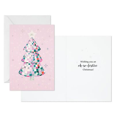 Sparkling Tree on Pink Boxed Christmas Cards, Pack of 16